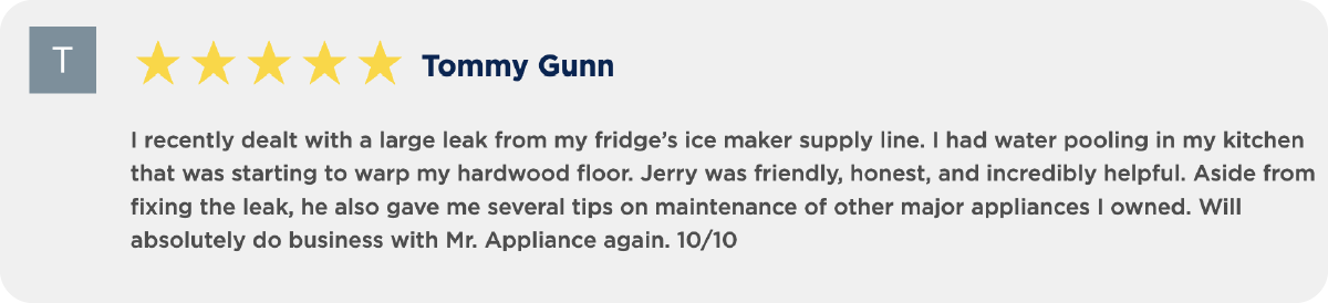 5-star review for refrigerator repair services | mr-appliance-refrigerator-repair-testimonial