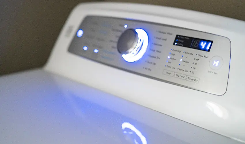 The top of a dryer, with the settings panel visible.