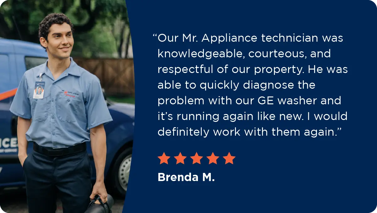 Testimonial supporting Mr. Appliance’s services for GE appliance repairs.