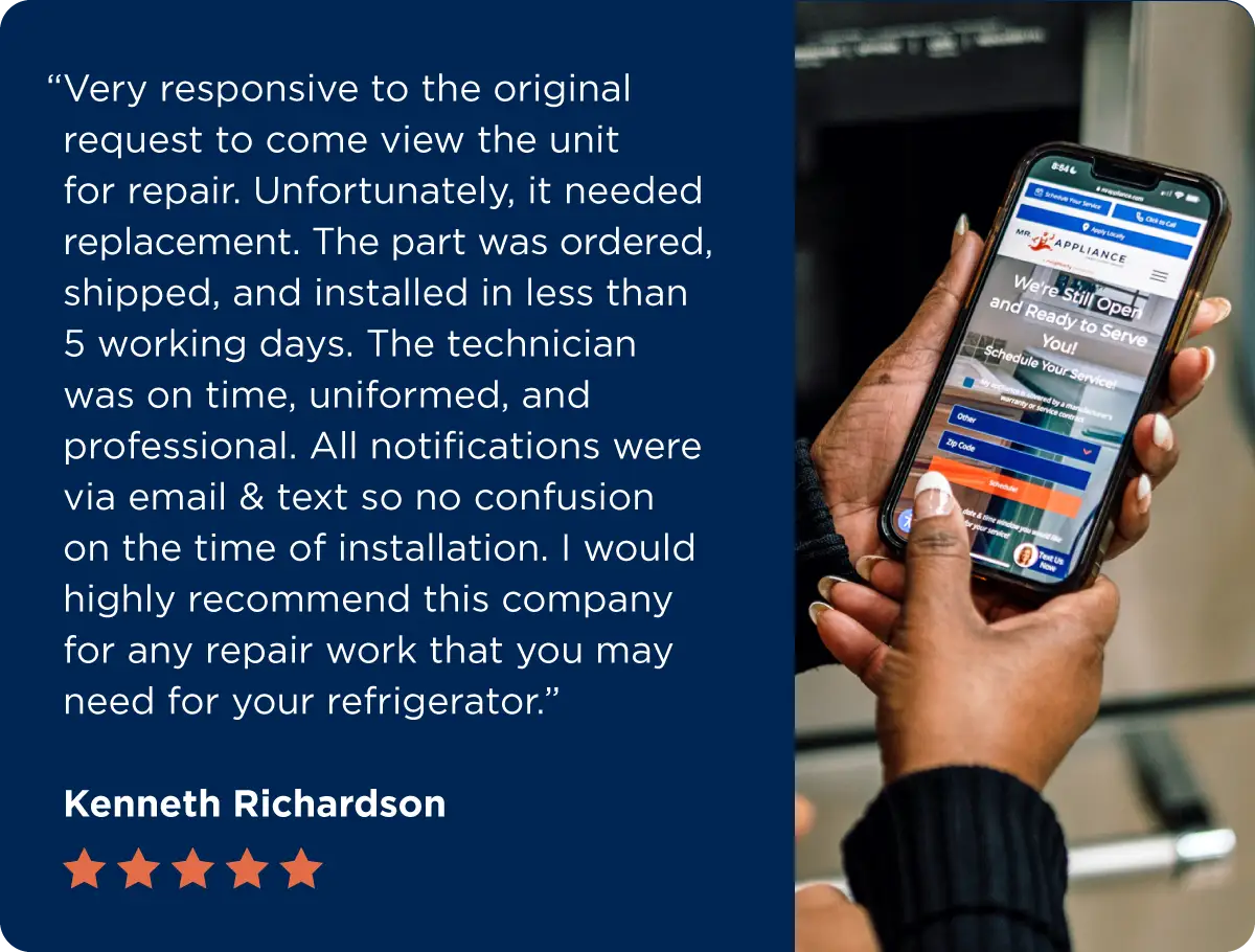 A customer review from a satisfied Mr. Appliance customer after their commercial refrigeration repair.